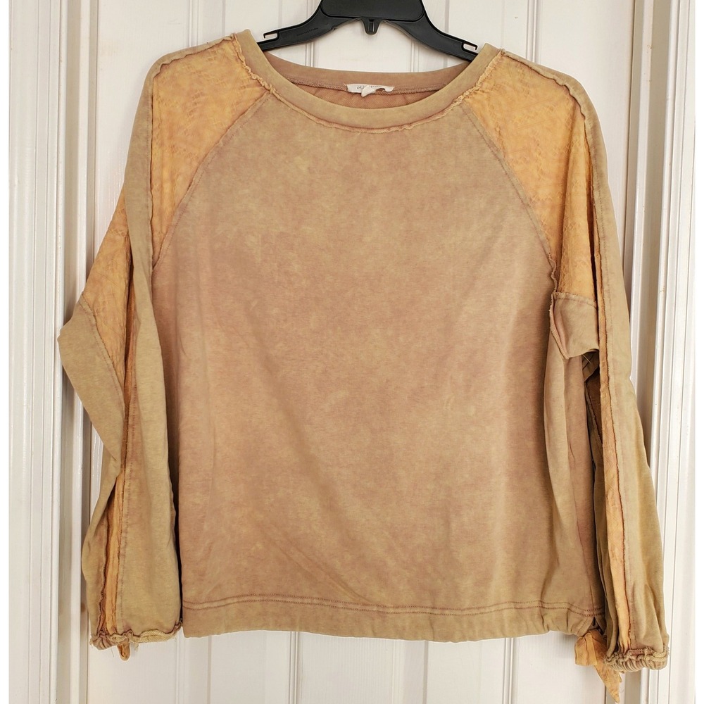 Oli & Hali Tan Tie Dye Lace Sleeve Sweatshirt Pullover Women's Size Medium